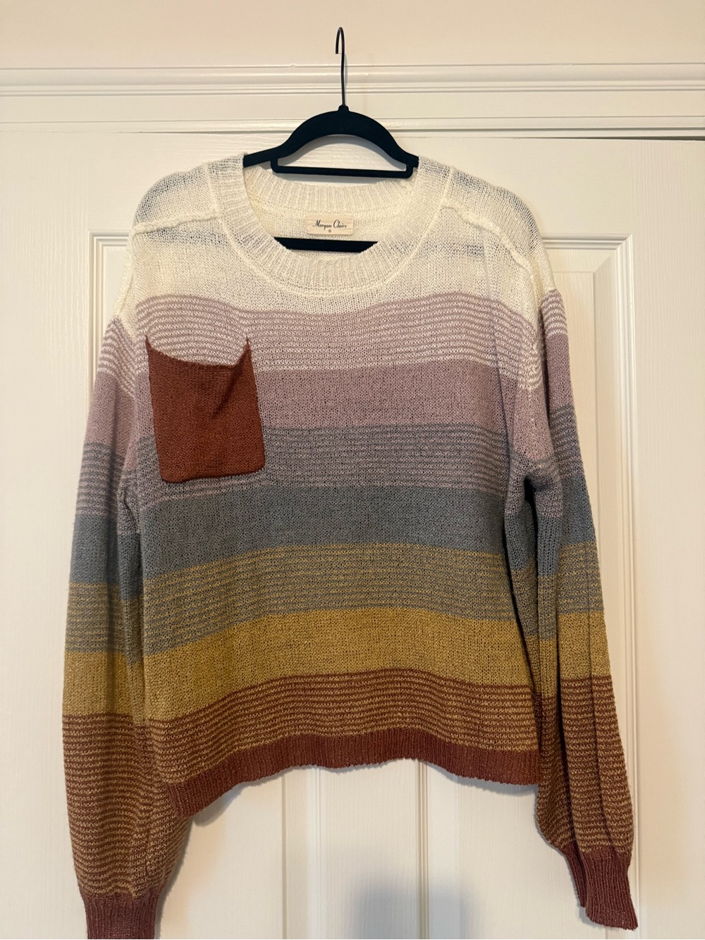 Striped Crewneck Sweater with Chest Pocket - Multi